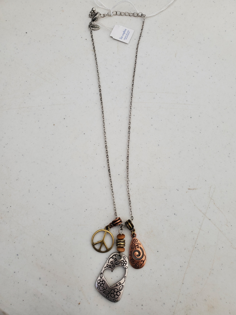 Lia Sophia Mixed Metal Peace, Heart & Teardrop Pendant Necklace